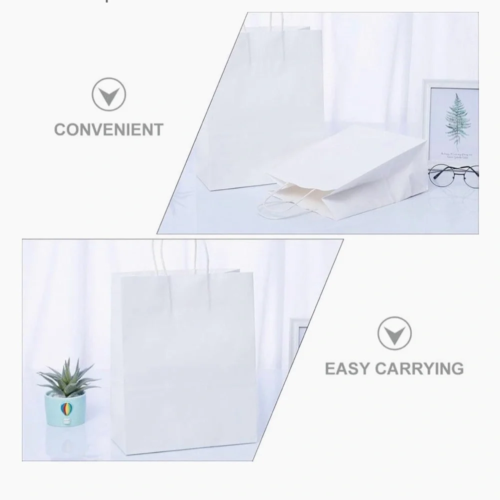SET OF 10 Elegant White Gift Bags - 8”x5”x11”